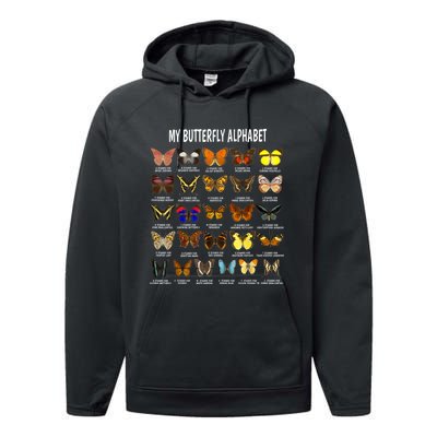 Types Of Butterflies Alphabet Abc Butterfly Identification Performance Fleece Hoodie