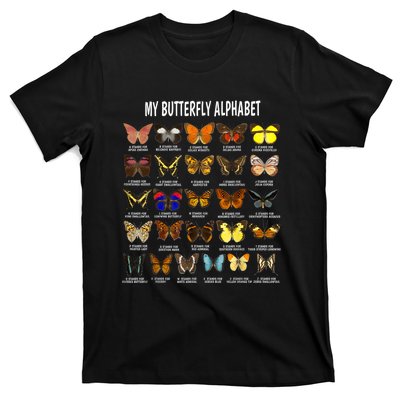 Types Of Butterflies Alphabet Abc Butterfly Identification T-Shirt