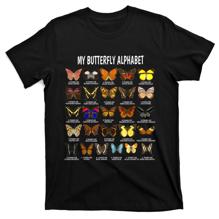 Types Of Butterflies Alphabet Abc Butterfly Identification T-Shirt