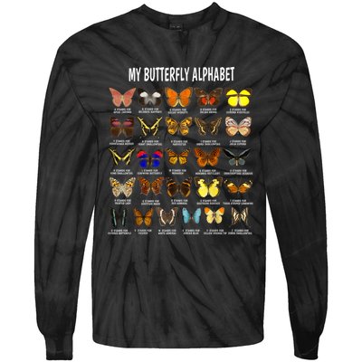 Types Of Butterflies Alphabet Abc Butterfly Identification Tie-Dye Long Sleeve Shirt