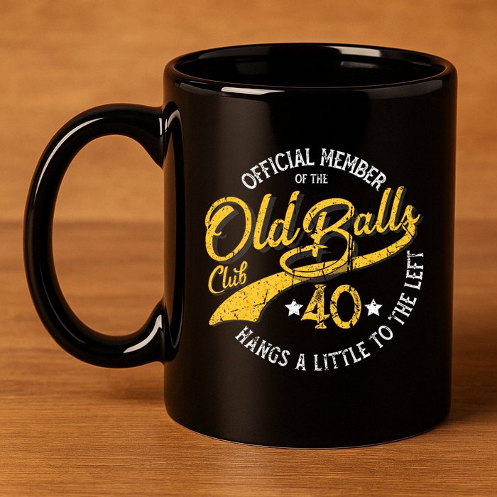 The Old Balls Club 40th Over The Hill Birthday 11oz C Handle Ceramic Mug