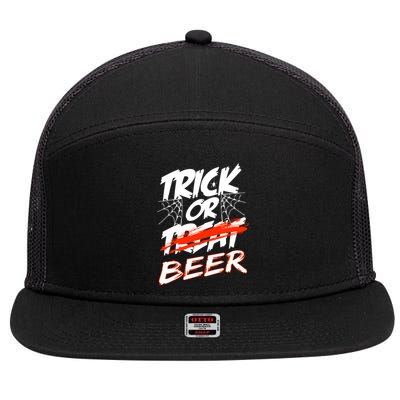 Trick Or Beer Funny Halloween Beer Drinking 7 Panel Mesh Trucker Snapback Hat