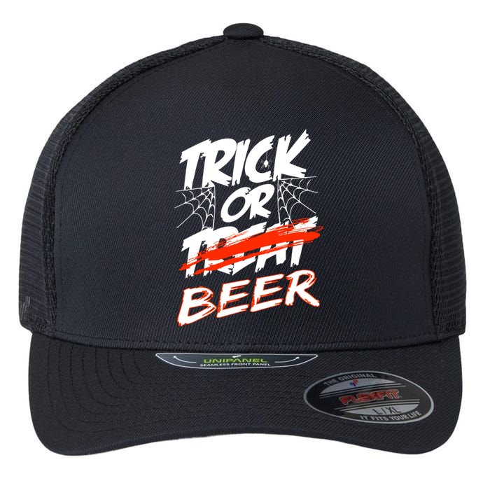 Trick Or Beer Funny Halloween Beer Drinking Flexfit Unipanel Trucker Cap