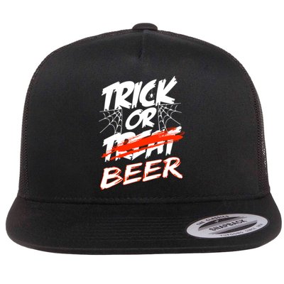 Trick Or Beer Funny Halloween Beer Drinking Flat Bill Trucker Hat