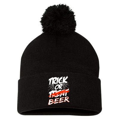 Trick Or Beer Funny Halloween Beer Drinking Pom Pom 12in Knit Beanie