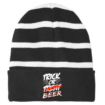 Trick Or Beer Funny Halloween Beer Drinking Striped Beanie with Solid Band