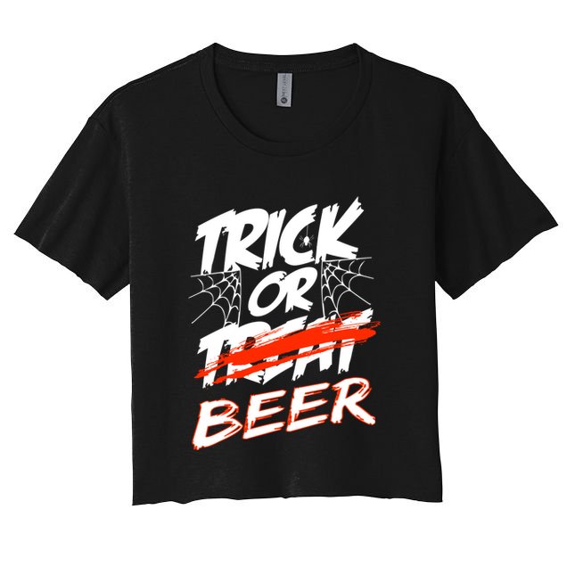 Trick Or Beer Funny Halloween Beer Drinking Crop Top