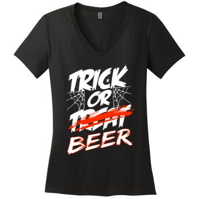 Trick Or Beer Funny Halloween Beer Drinking Women's V-Neck T-Shirt