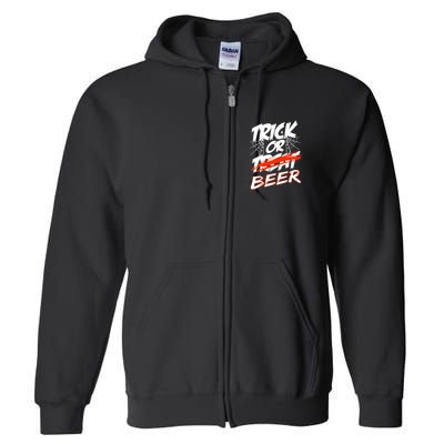 Trick Or Beer Funny Halloween Beer Drinking Full Zip Hoodie