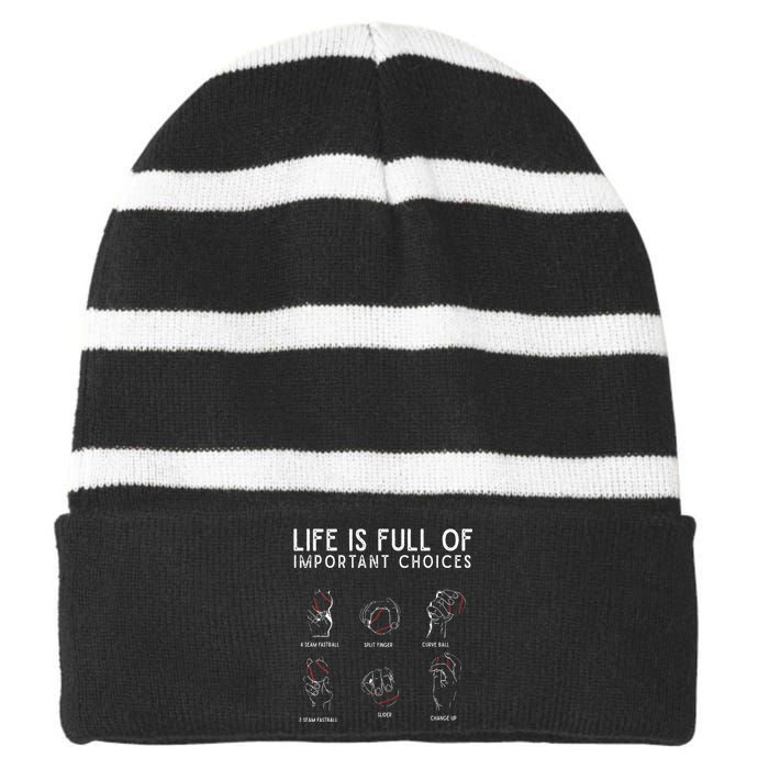 Types of Baseball Pitches Life Choices Pitcher Player Striped Beanie with Solid Band