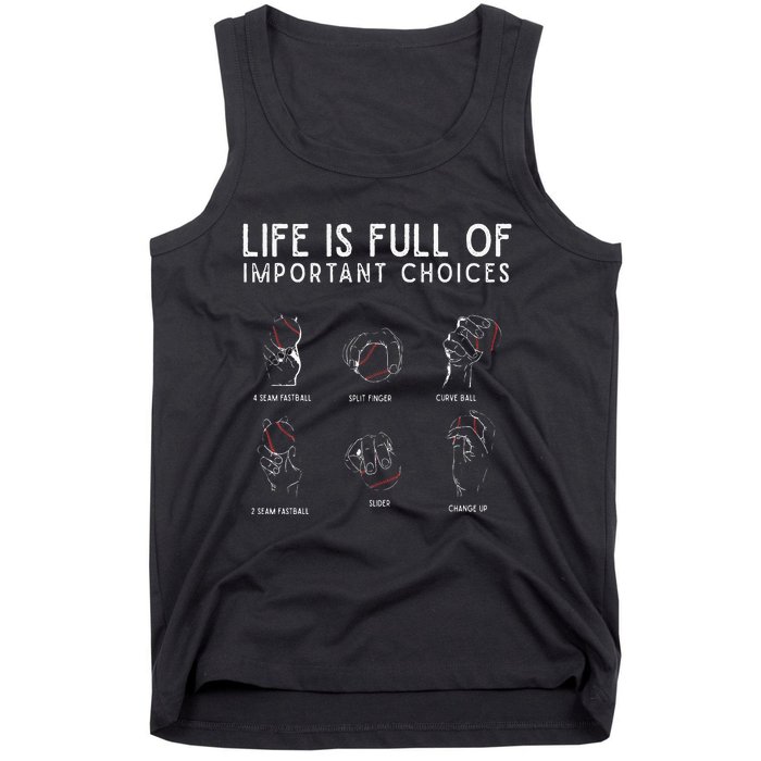 Types of Baseball Pitches Life Choices Pitcher Player Tank Top