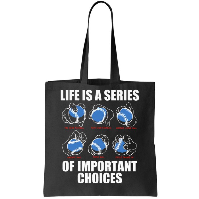 Types of Baseball Pitches Life Choices Pitcher Player Gift  Tote Bag