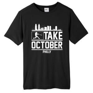 Take October Baseball Fan Philadelphia Skyline Tall Fusion ChromaSoft Performance T-Shirt