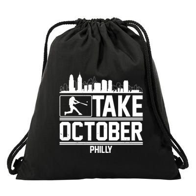 Take October Baseball Fan Philadelphia Skyline Drawstring Bag