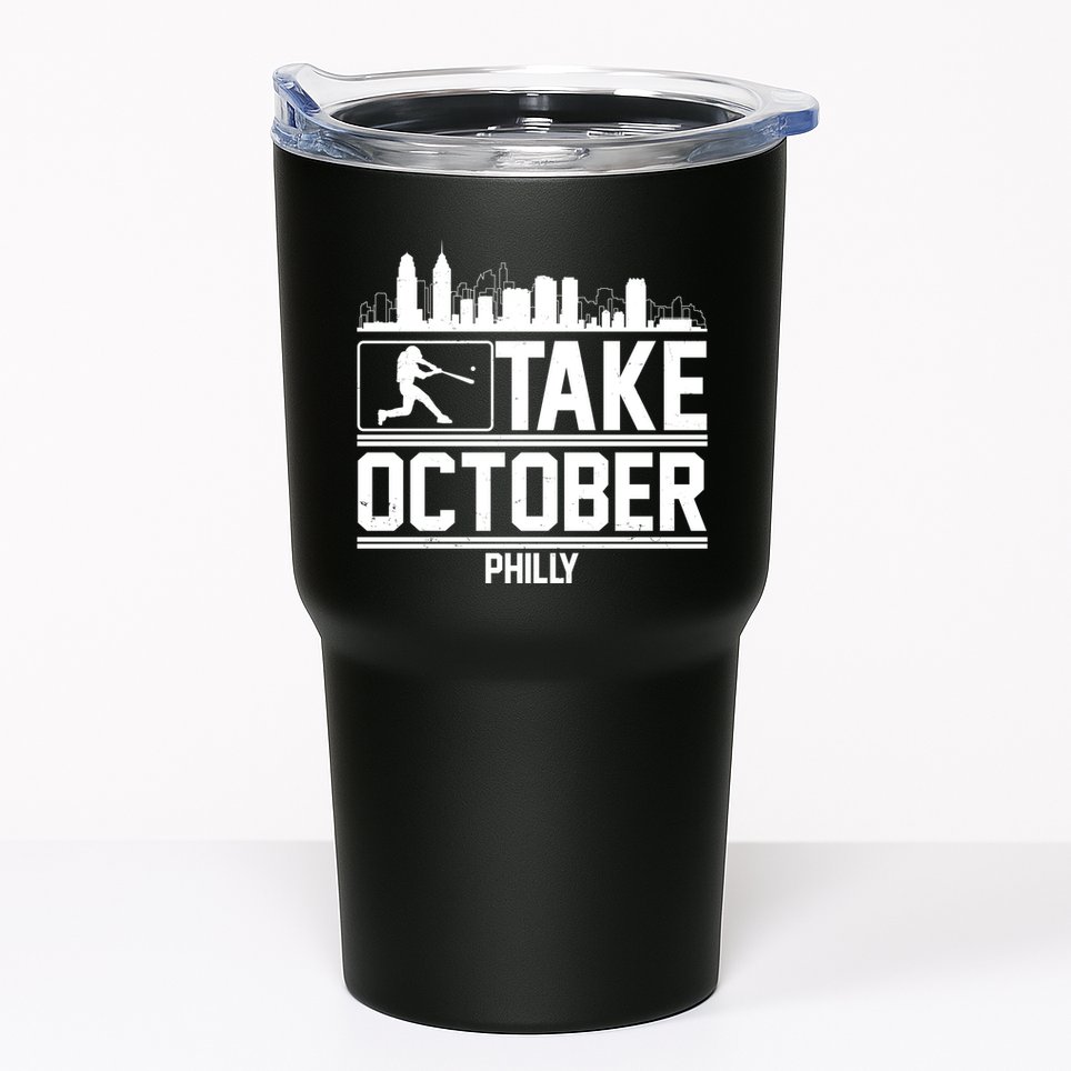 Take October Baseball Fan Philadelphia Skyline Tumbler