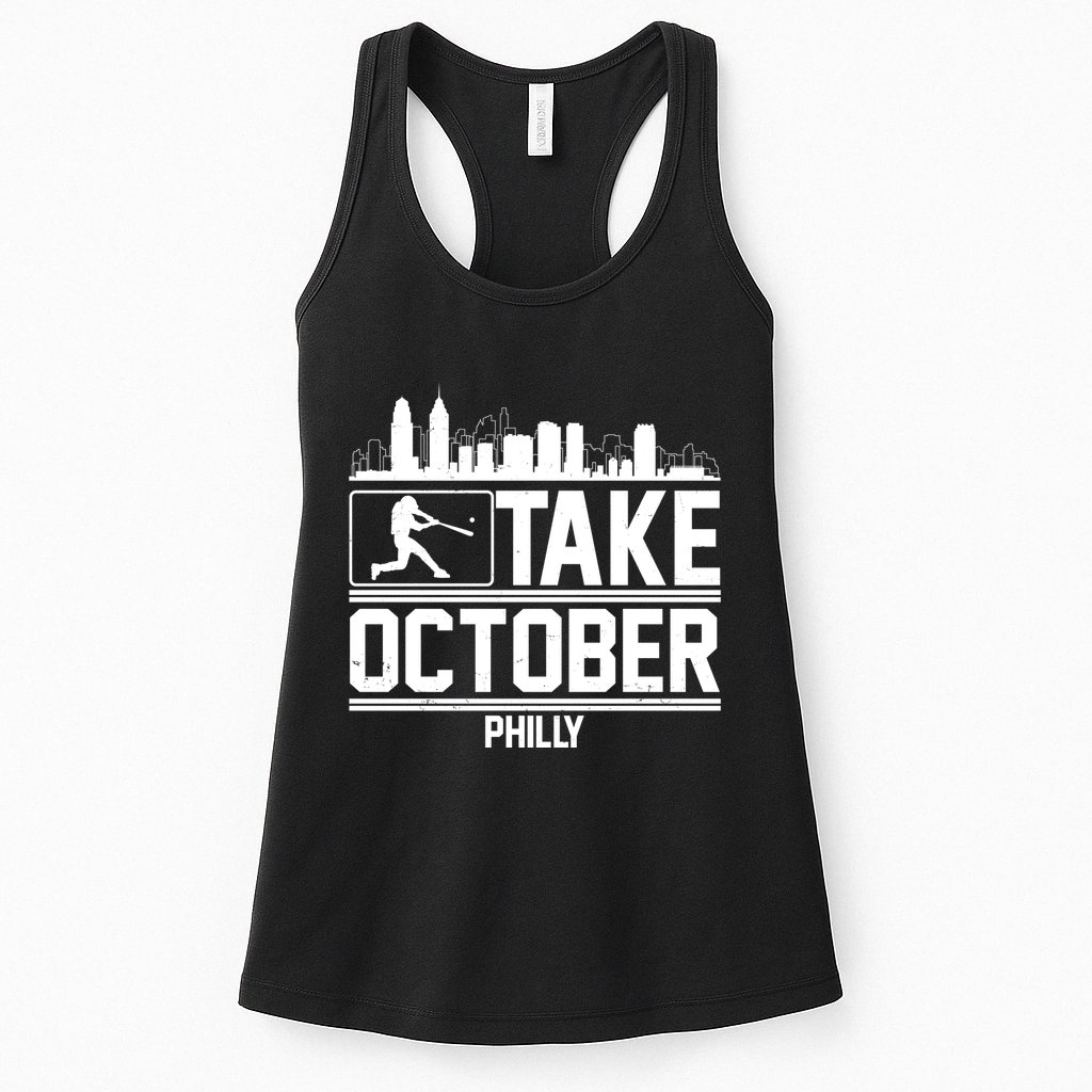 Take October Baseball Fan Philadelphia Skyline Womens Tank Top