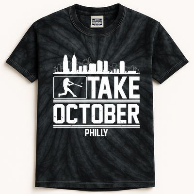 Take October Baseball Fan Philadelphia Skyline Kids Tie-Dye T-Shirt