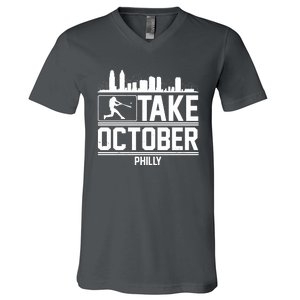 Take October Baseball Fan Philadelphia Skyline V-Neck T-Shirt