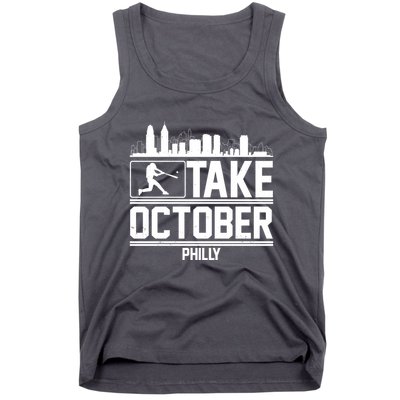 Take October Baseball Fan Philadelphia Skyline Tank Top