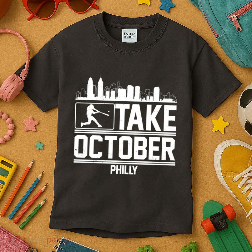 Take October Baseball Fan Philadelphia Skyline Kids T-Shirt