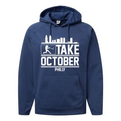 Take October Baseball Fan Philadelphia Skyline Performance Fleece Hoodie