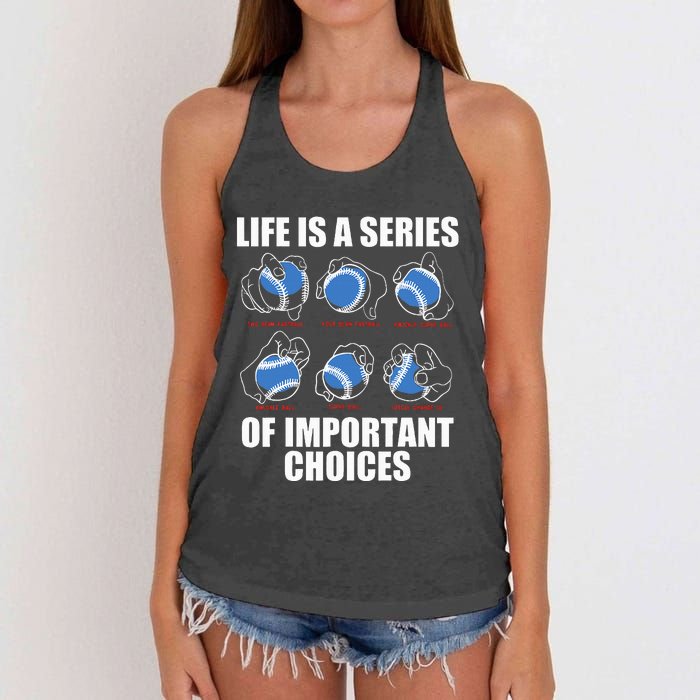 Types of Baseball Pitches Life Choices Pitcher Player Gift Women's Knotted Racerback Tank