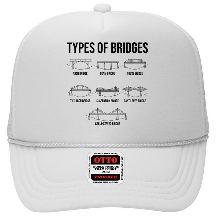 Types Of Bridges, Bridge Engineer Gift High Crown Mesh Back Trucker Hat