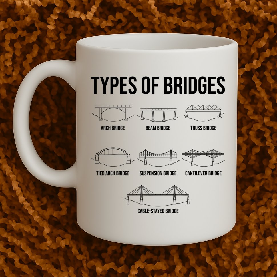 Types Of Bridges, Bridge Engineer Gift Mug