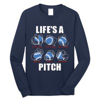 Types of Baseball Pitches Life's A Pitch Pitcher Player Gift Long Sleeve Shirt