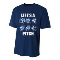 Types of Baseball Pitches Life's A Pitch Pitcher Player Gift Performance Sprint T-Shirt