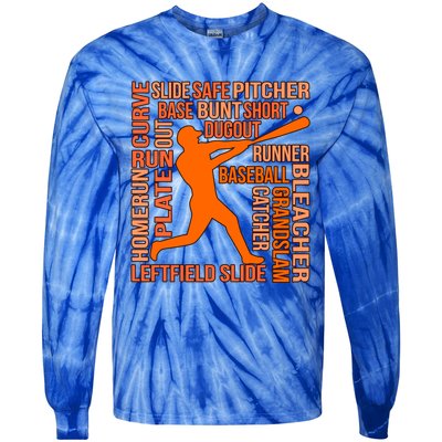 Types Of Baseball Players Sports Lover Coach Graphic Cute Gift Tie-Dye Long Sleeve Shirt