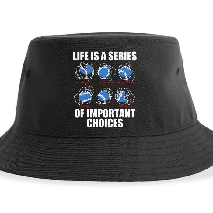 Types Of Baseball Pitches Life Choices Pitcher Player Gift Sustainable Bucket Hat