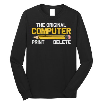 The Original Computer Humor Graphic Print Delete Pencil Long Sleeve Shirt