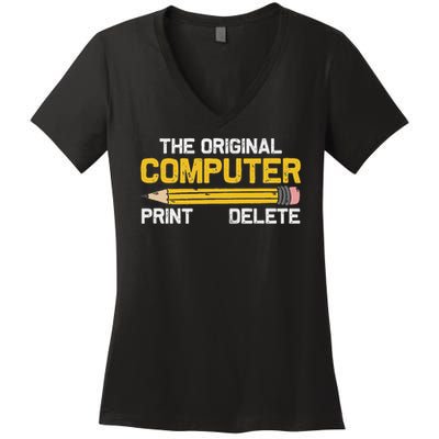 The Original Computer Humor Graphic Print Delete Pencil Women's V-Neck T-Shirt