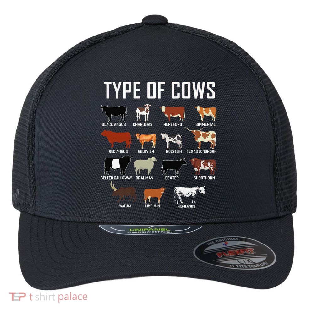 Types Of Cows Farmer Tee Costume Cow Flexfit Unipanel Trucker Cap