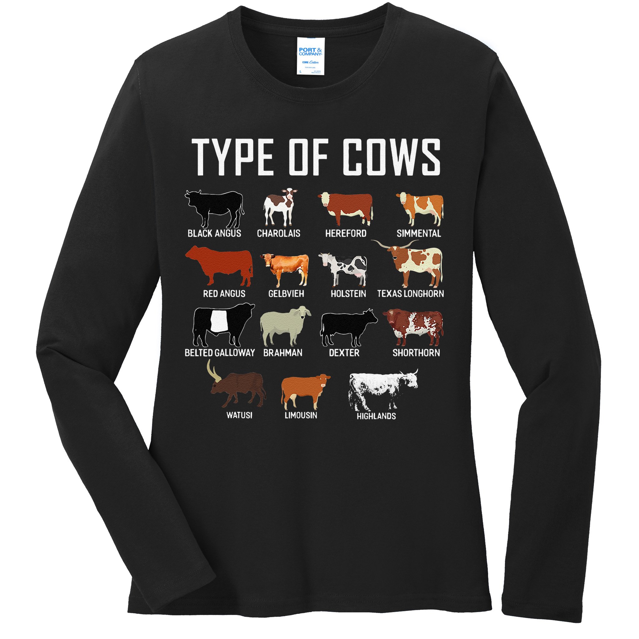 Types Of Cows Farmer Tee Costume Cow Ladies Long Sleeve Shirt