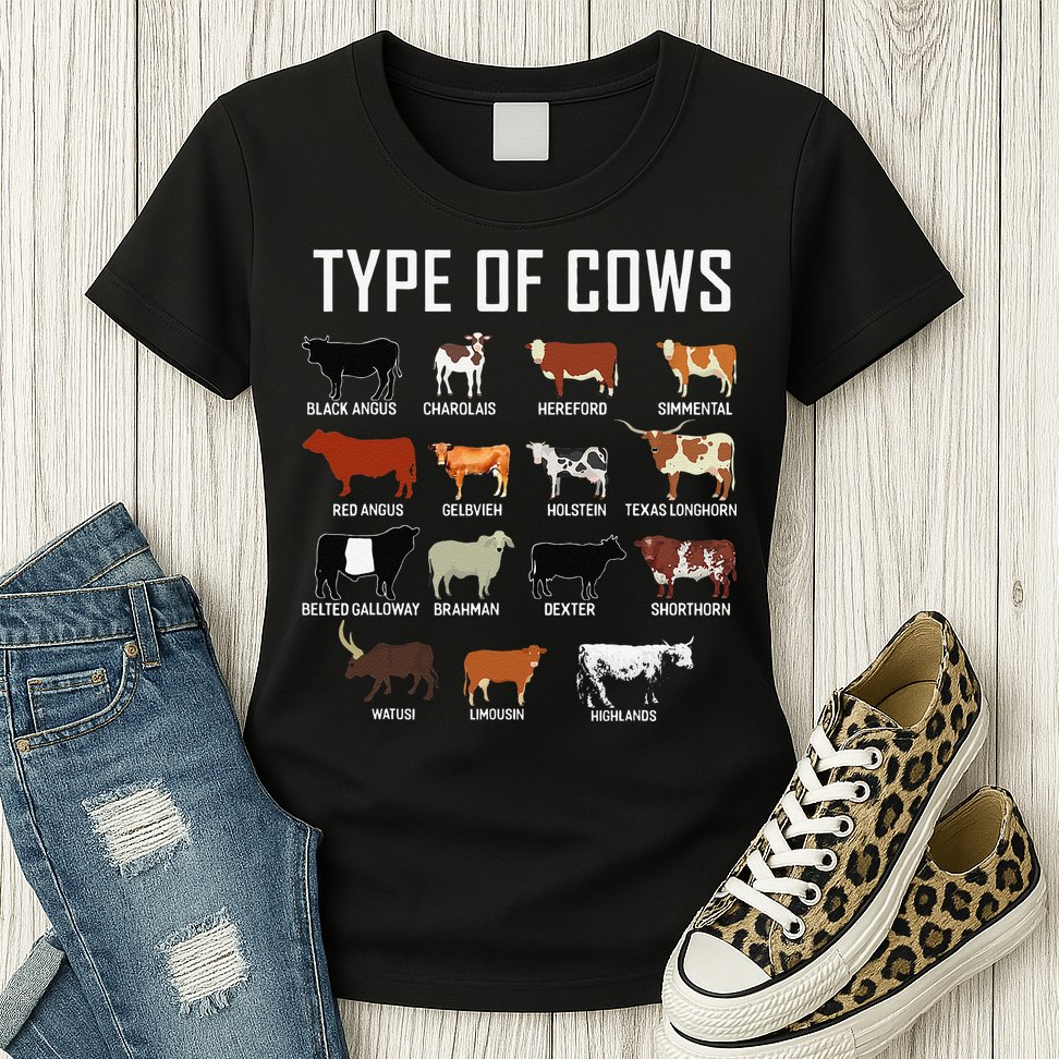 Types Of Cows Farmer Tee Costume Cow Womens T-Shirt