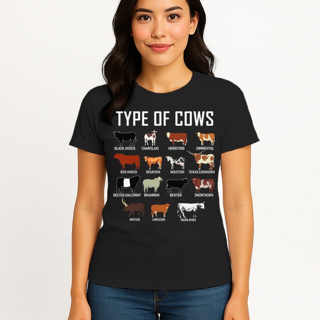 Types Of Cows Farmer Tee Costume Cow Womens T-Shirt