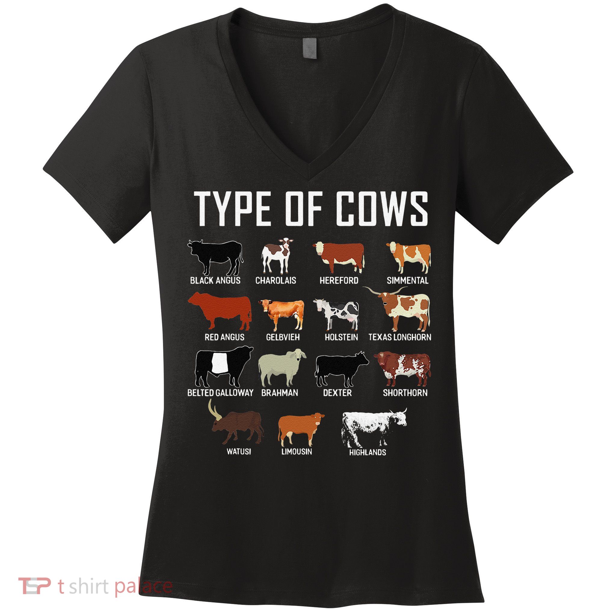 Types Of Cows Farmer Tee Costume Cow Women's V-Neck T-Shirt