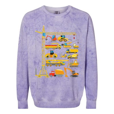 Types Of Construction Excavator Bulldozer Truck Crane Colorblast Crewneck Sweatshirt