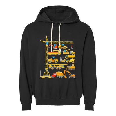 Types Of Construction Excavator Bulldozer Truck Crane Garment-Dyed Fleece Hoodie