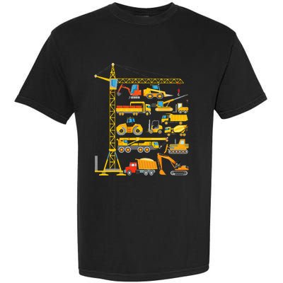 Types Of Construction Excavator Bulldozer Truck Crane Garment-Dyed Heavyweight T-Shirt