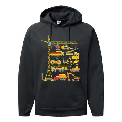 Types Of Construction Excavator Bulldozer Truck Crane Performance Fleece Hoodie