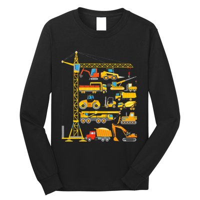 Types Of Construction Excavator Bulldozer Truck Crane Long Sleeve Shirt