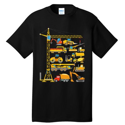 Types Of Construction Excavator Bulldozer Truck Crane Tall T-Shirt