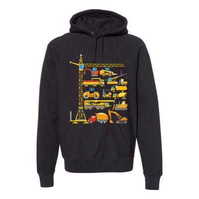 Types Of Construction Excavator Bulldozer Truck Crane Premium Hoodie