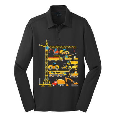 Types Of Construction Excavator Bulldozer Truck Crane Silk Touch Performance Long Sleeve Polo