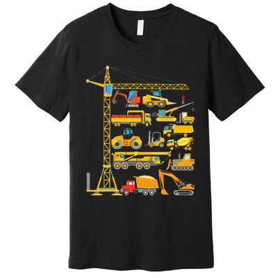 Types Of Construction Excavator Bulldozer Truck Crane Premium T-Shirt