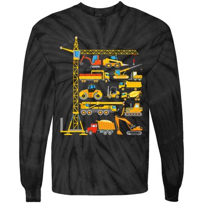 Types Of Construction Excavator Bulldozer Truck Crane Tie-Dye Long Sleeve Shirt