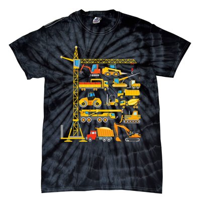 Types Of Construction Excavator Bulldozer Truck Crane Tie-Dye T-Shirt